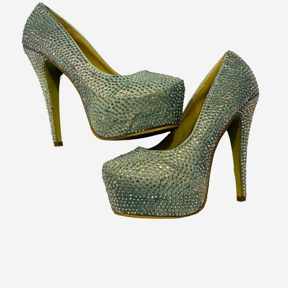 Velcans Silver Rhinestone Sparkly and and Shiny Pumps Size 36 EU